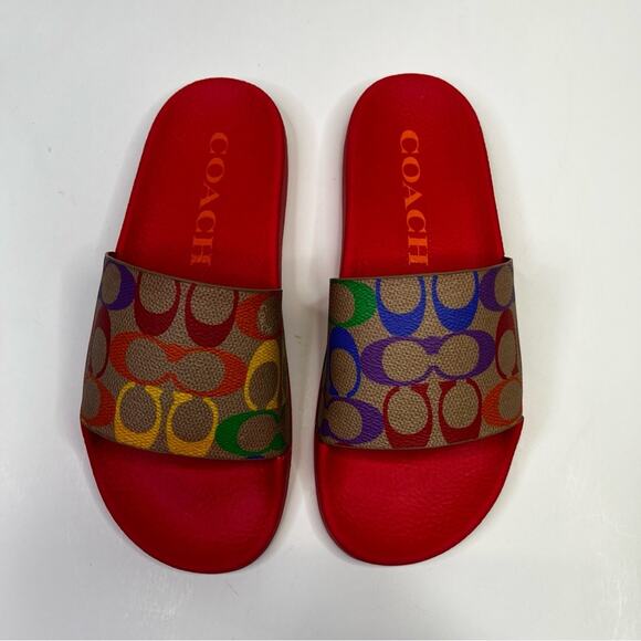 Coach Udele Sport Slide sandals rainbow signature canvas - 7B - Picture 5 of 11
